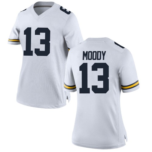 Jake Moody Michigan Wolverines Women's NCAA #13 White Game Brand Jordan College Stitched Football Jersey MOE6754HW